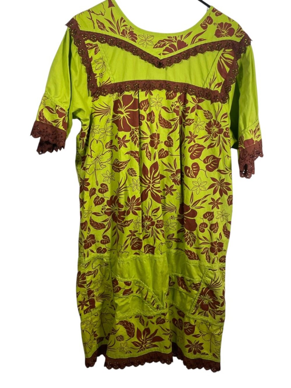 Yuling Hawaiian Mumu Kimono Dress One Size Green Brown